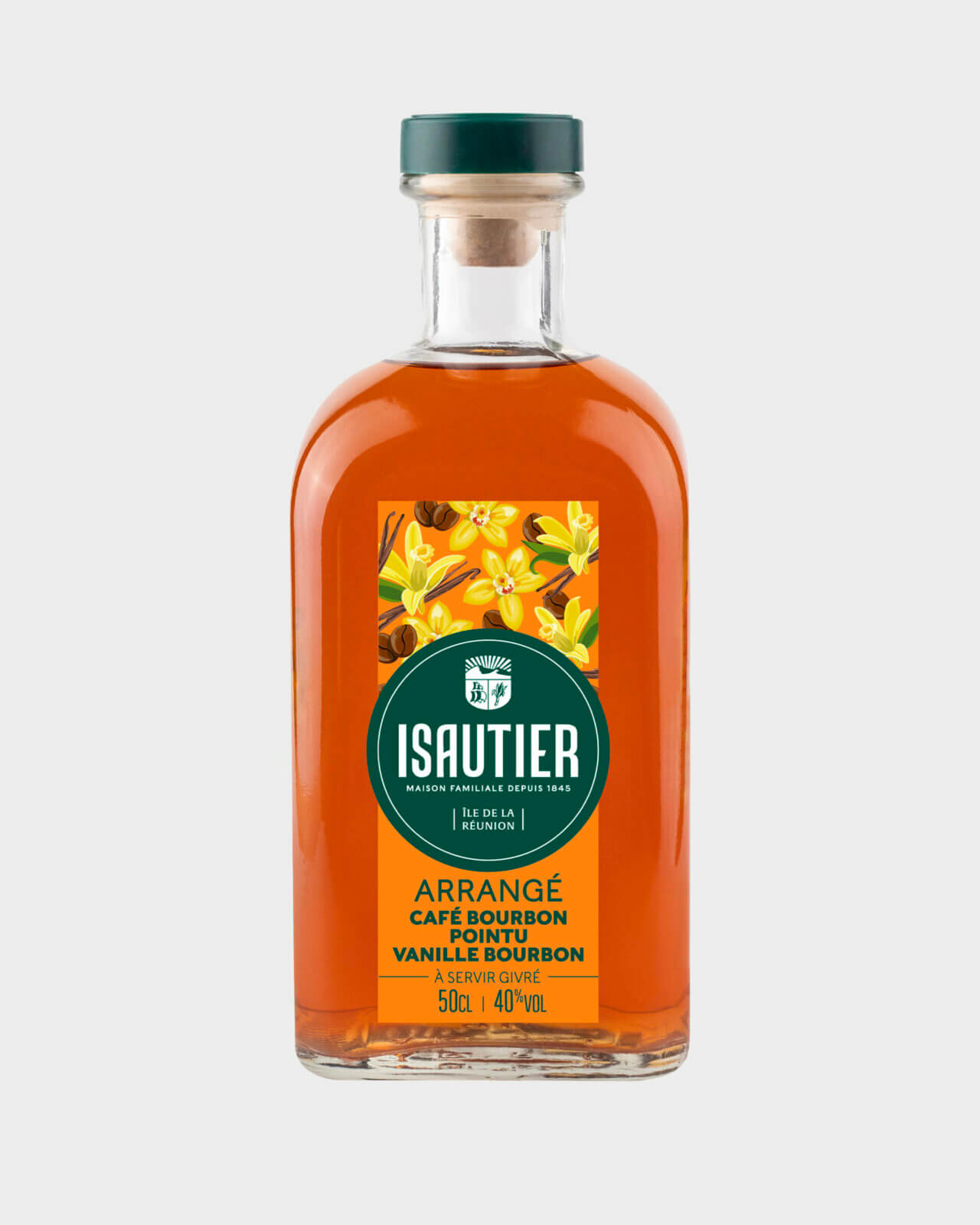 Bouteille de rhum arrangé Isautier « Arrangé Café Bourbon Pointu Vanille Bourbon » - Packshot Face