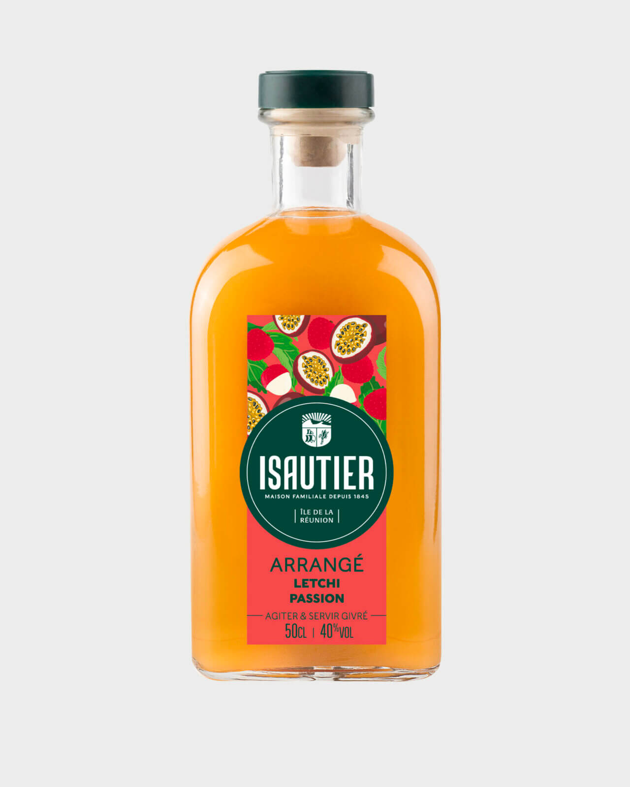 Bouteille de rhum arrangé Isautier « Arrangé Letchi Passion » - Packshot face