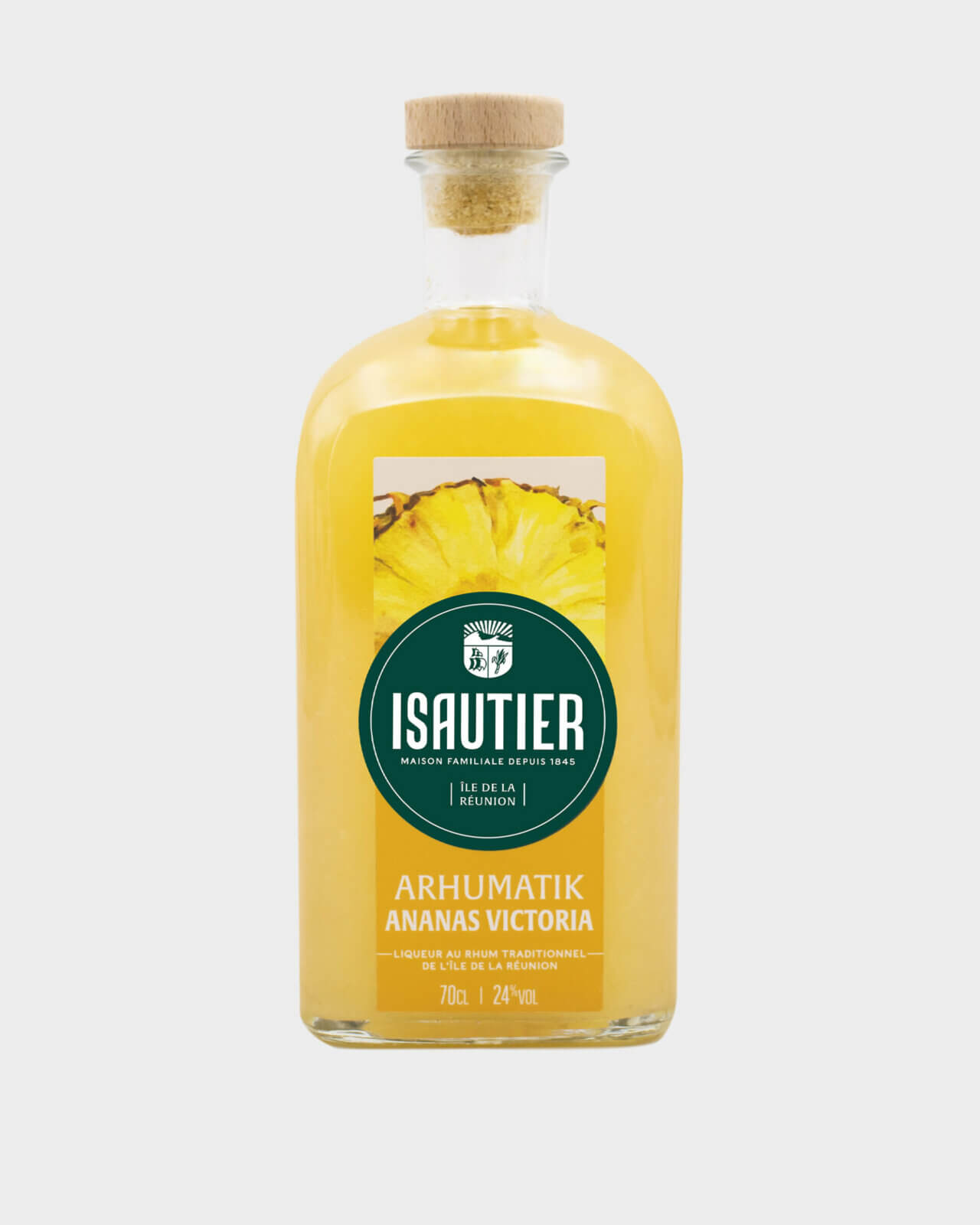 Bouteille d’Arhumatik Isautier Ananas Victoria vue de face sur fond neutre.