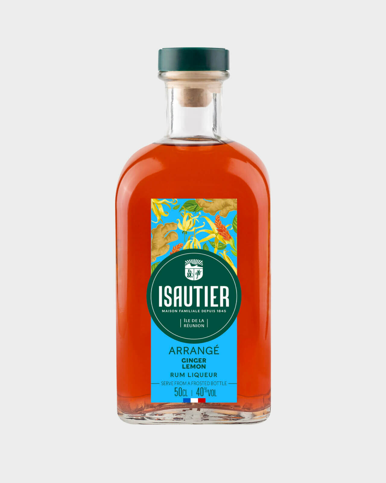 Isautier ginger lemon arranged rum liqueur bottle front view