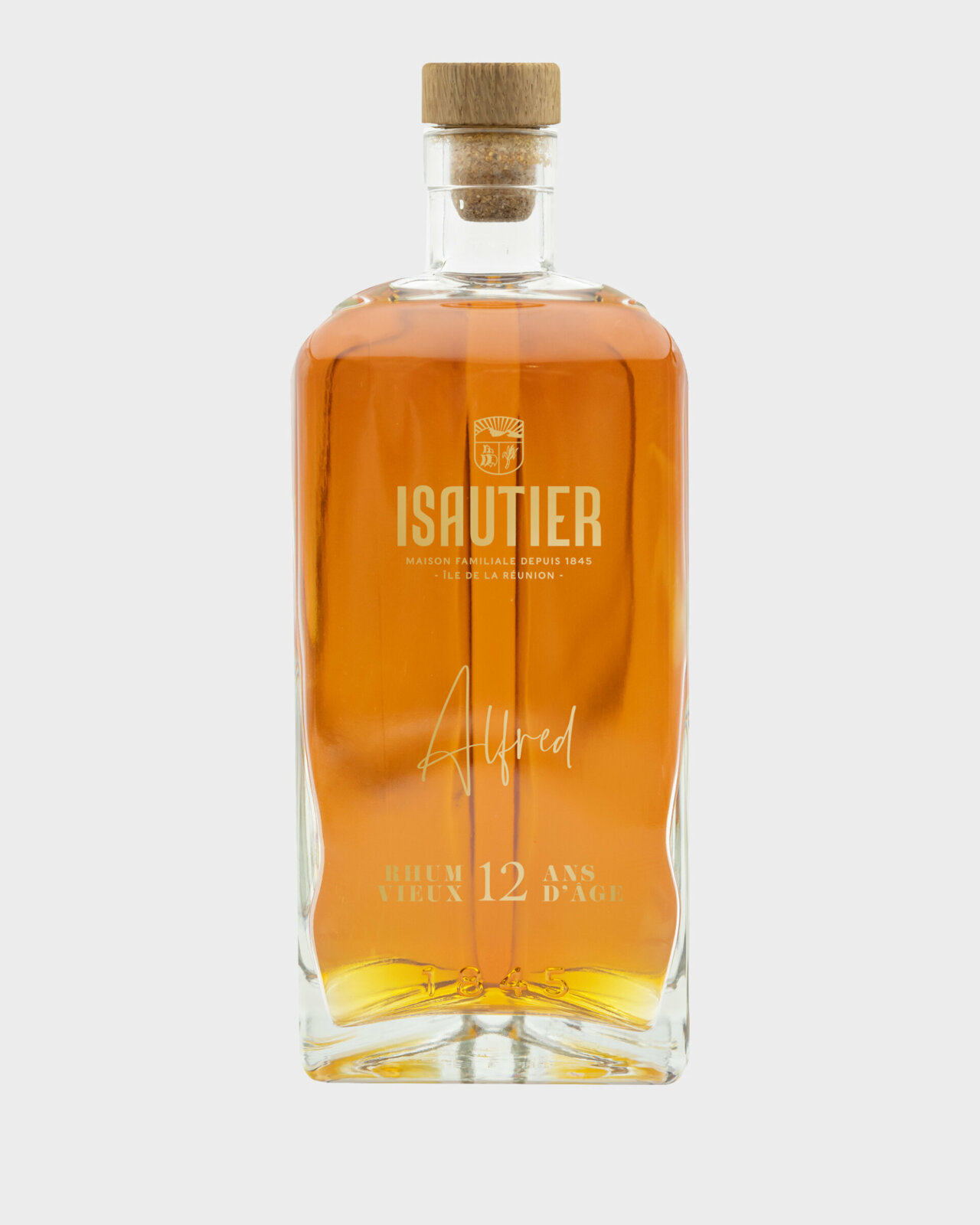 Bouteille de rhum Vieux Alfred Isautier 45% vue de face sur fond neutre.