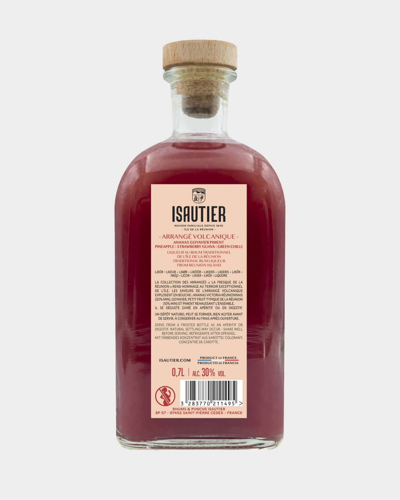 Bouteille de rhum arrangé Isautier « Arrangé Volcanique » - Dos ingrédients