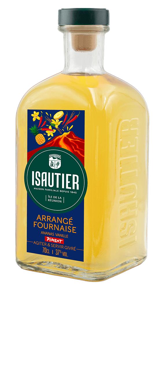 Bouteille de rhum arrangé Isautier « Arrangé Fournaise – Ananas Vanille Piment »