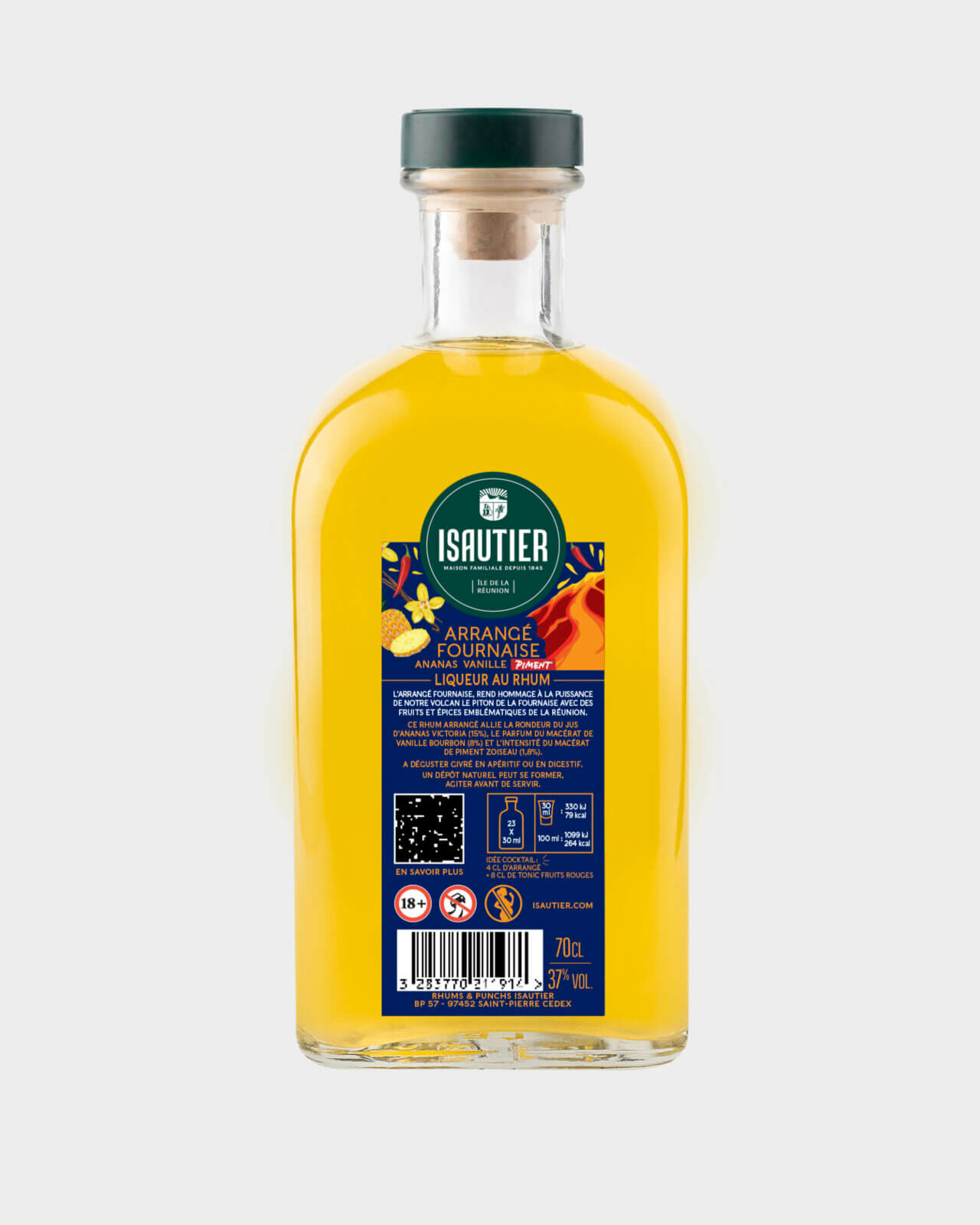 Bouteille de rhum arrangé Isautier « Arrangé Fournaise – Ananas Vanille Piment » - Dos