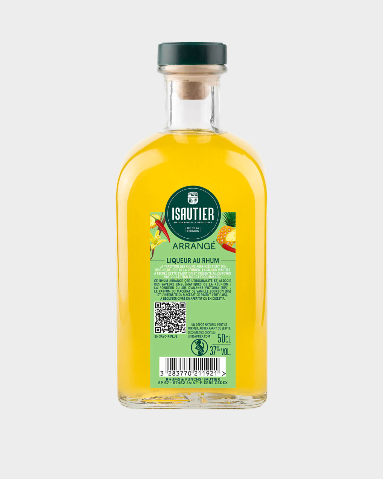 Bouteille de rhum arrangé Isautier « Arrangé Ananas Vanille Piment » - Dos
